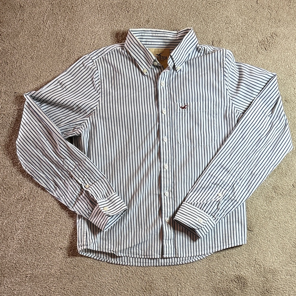 Vintage Hollister Blue and White Striped Casual Shirt Size Large